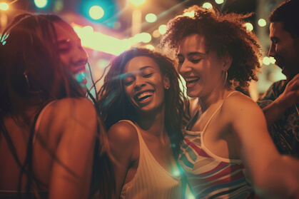 Three ladies laughing and dancing in a club
