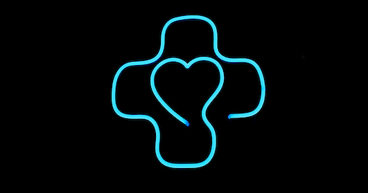 A blue string in the shape of a heart and a cross